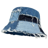 Sombrero de pescador vaquero Y2K con parches azules
